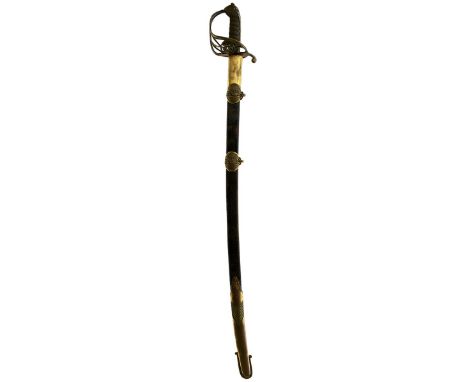 A WILLIAM IV 1822 PATTERN INFANTRY OFFICER'S SWORD, 78.5cm curved pipe backed blade with spear point, regulation brass Gothic