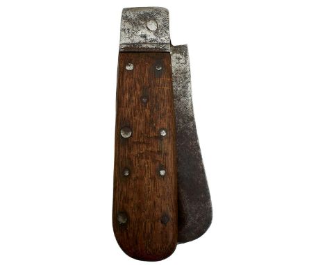 AN EARLY VERY LARGE FOLDING POCKET KNIFE, 14cm blade with hooked top, incised R. WICO, characteristic grip with two-piece riv