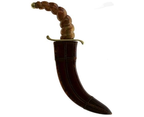 AN UNUSUAL HUNTING OR SKINNING KNIFE BY RODGERS, 16.5cm sharply curved blade stamped with the maker's details, white metal mo