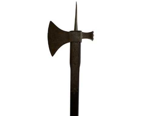 A 16TH CENTURY GERMAN INFANTRY WAR AXE OR POLEARM, 18.5cm crescent form head incised in gothic script Johannes to one side an