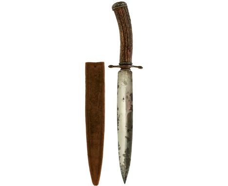 A GOOD MID-19TH CENTURY INDIAN SHIKARI'S HUNTING KNIVE BY AUSTIN OF TRICHINOPOLY, 25cm broad single edge blade stamped AUSTIN