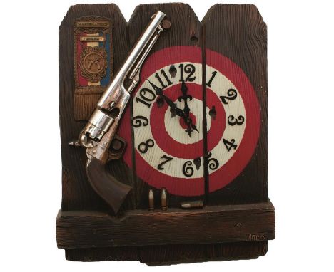 A WESTCLOX MARKSMANSHIP AWARD CLOCK, depicting a Colt Army revolver in front of a target, battery operated.