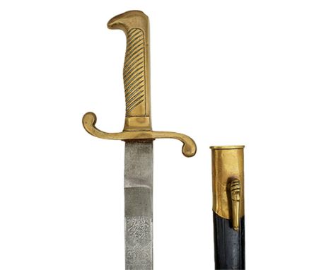 A GERMAN MODEL 1871 DOUBLE ETCHED INFANTRY DRESS BAYONET, 48.5cm blade etched with scrolling foliage and stands of arms, regu