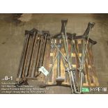 (lot) four adjustable stock stands and three metal stock stands