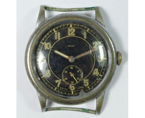Tell, a stainless steel manual wind gentleman's wristwatch, with black dial, subsidiary seconds dial, and rotating bezel, 15 