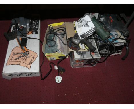 A collection of power tools to include a Bosch PSS2 Orbital Sander, Black and Decker Random Orbit Sander, Black and Decker Ji