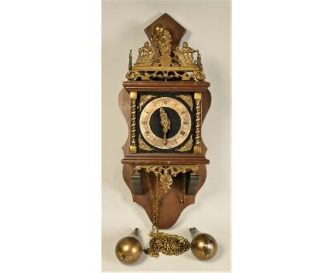 A mid Century Dutch Atlas wall clock, chiming with 30 hour German movement, together with six other manual wind mantle clocks