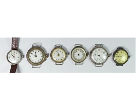 A silver manual wind wristwatch, London import 1915, a silver Nurses wristwatch, London import 1930 and 4 other watches, spar