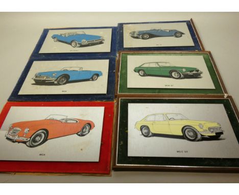 A set of ten automobile prints on polished aluminium sheets, together with a framed print depicting Mk1 / Mk2 1970 Ford Escor