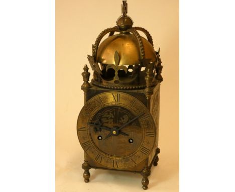 A Davall of London lantern clock, made to mark the Coronation of George VI in 1937, the face is decorated with the Royal Cres