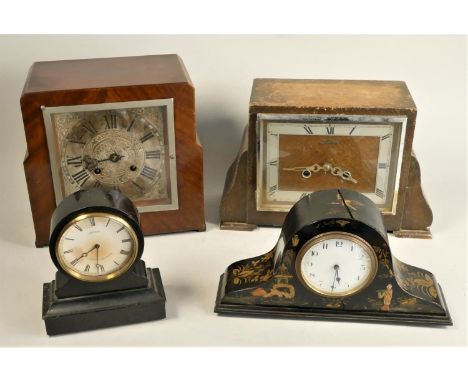 An early French chinoiserie mantle clock with painted Oriental decoration and enamelled dial, together with a collection of m