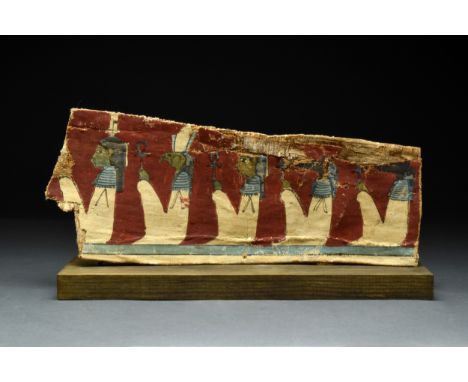 Ptolemaic Period, Ca. 332-30 BCA rectangular cartonnage panel section with painted border above and below, procession of five