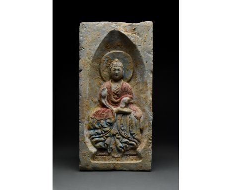 Northern Wei Dynasty, Ca. 386-534 ADA Northern Wei terracotta rectangular brick portraying the finely moulded image of a Budd