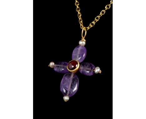 Ca. 1100-1200 ADA lovely gold pendant composed of four wired arms radiating from a central cell to form a cross. Each arm thr