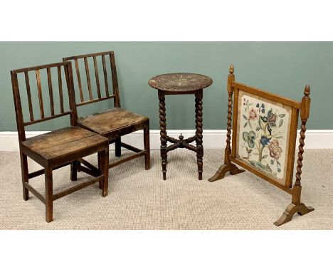 FOUR ITEMS OF ANTIQUE &amp; VINTAGE FURNITURE to include pair of period oak farmhouse chairs, 86cms H, 44cms W, 32cms seat D,