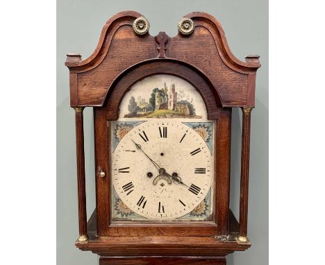 OAK PAINTED DIAL LONGCASE CLOCK, circa 1830, the dial signed 'Parry', arched top, painted dial set with Roman numerals, subsi