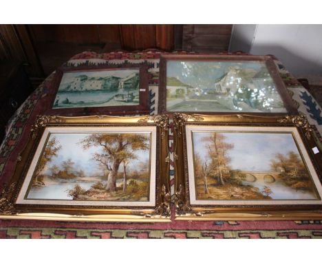 4 x Paintings, 2 in ornate gold frames.