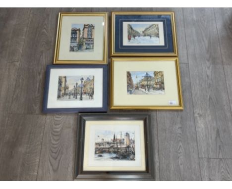 5 framed prints of Newcastle and North Shields fish quay by B Simpson