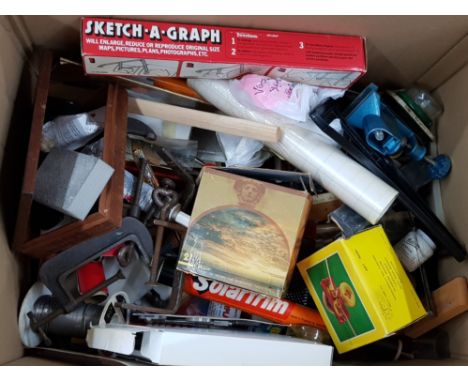 Large box containing miscellaneous modeling tools, clamps etc