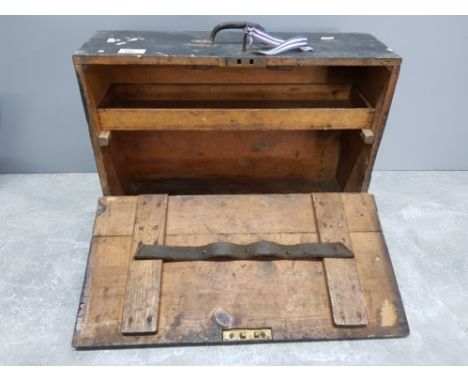 Vintage single drawer wooden tool box with original key
