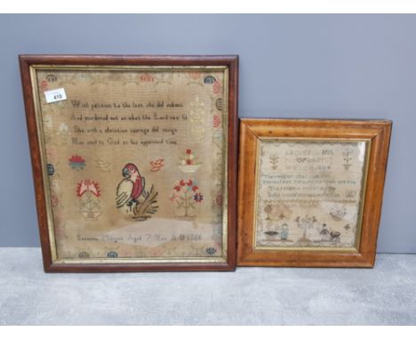 2 framed vintage tapestry samplers