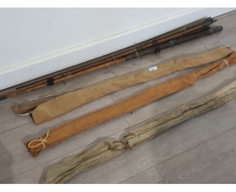 6 vintage fishing rods hand built from cane, 3 with covers
