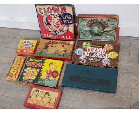 9 boxed vintage games includes Aerial post, blow football and clown ring toss etc