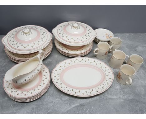 22 pieces of Weatherby Hanley dinnerware in pink and white plus Keele st.pottery 5 cups and 6 saucers in spring lane pattern
