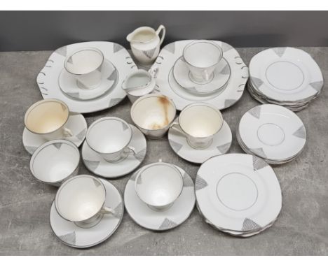 38 pieces of white and grey english bone china, cups, saucers etc