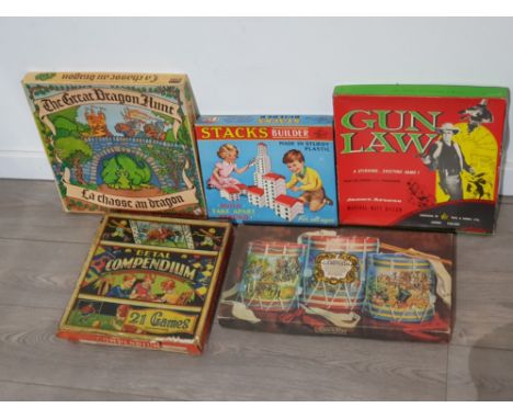 5 boxed vintage boardgames includes Gun Law starring james Arness, the great dragon hunt and Waddingtons campaign etc
