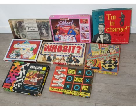 8 boxed vintage boardgames includes compendium of games, Fibber and im in charge etc