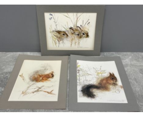 3 Vintage mads stage water colour prints signed by Danish artist dated 1976