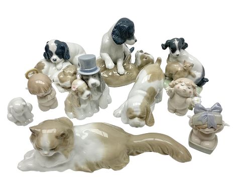 Ten Nao figures, to include three Cheeky Cherubs, Cat, Dog bride and groom etc