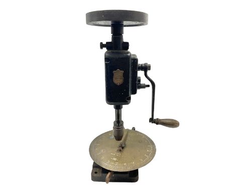 20th century pillar drill, together with Salter suspension scales, drill H55cm 