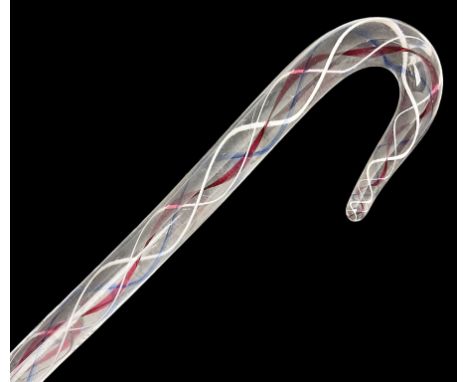 Glass Walking Stick, with red, white and blue spiral twist inset, 128cm