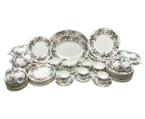 Wedgwood Hathaway Rose pattern tea and dinner wares, comprising twelve saucers, sixteen teacups, twenty tea plates, jug, sucr