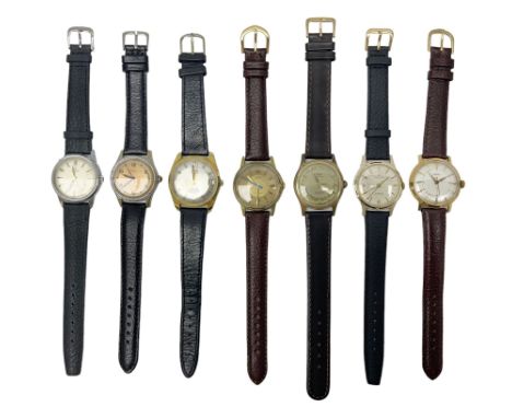 Six manual wind wristwatches including Services, Wibo, Tourist, Zentra, Tell and Onsa and an automatic Avia Daytime wristwatc
