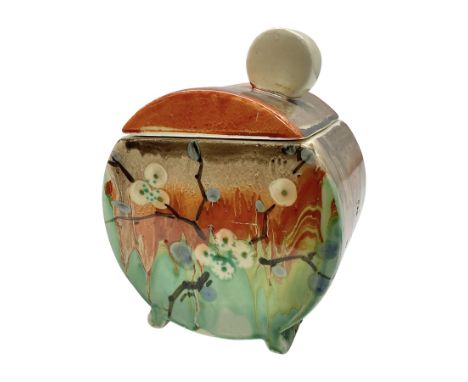 Clarice Cliff Bizarre for Wilkinson Pottery, Bon Jour shape preserve pot decorated in the May Blossom pattern, hand painted w
