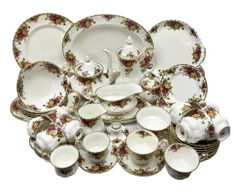 Royal Albert Old Country Roses pattern part tea and dinner service, to include teapot, coffee pot, covered sucrier, milk jug,