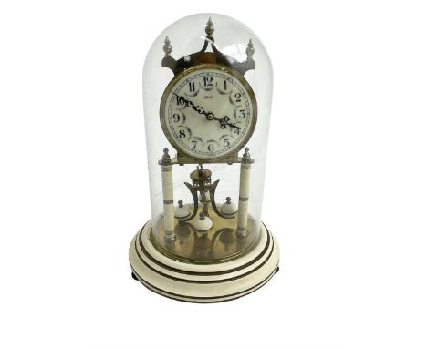 Mid-20th century Kundo torsion clock - Keininger &amp; Obergfell German 400-day clock with a glass dome , enamel dial and pie