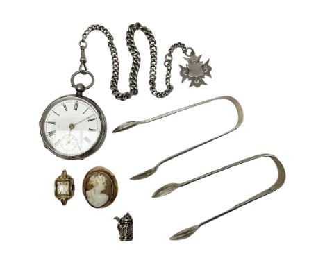 Edwardian silver open face lever pocket watch, case by Alfred Wigley, Birmingham 1901, on silver tapering Albert chain, 14ct 