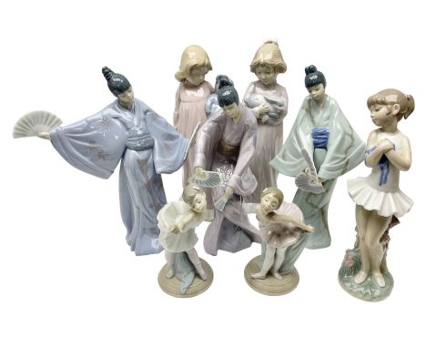 Eight of Nao figures, to include three oriental figures, three ballerinas etc, largest examples H33cm  