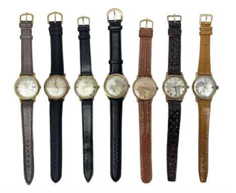 Four manual wind wristwatches including Legion, Nelson Super Strong, Sully Special 21 jewels and Paul Jobin and three automat