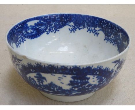 18t/19th century bue and white glazed ceramic slop bowl, in the Royal Worcester manner, with stamp to base. Approx. 14.5cm Di