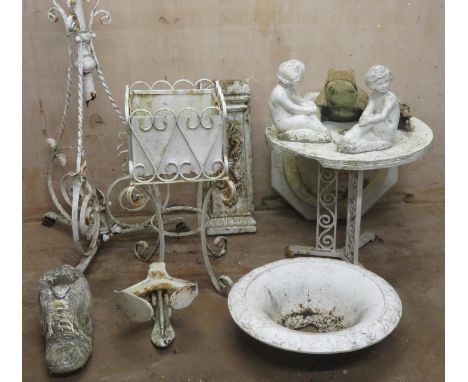 Collection of various garden ornaments, planter, lamp base etc 