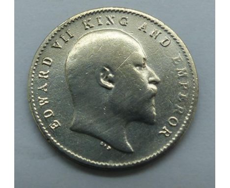 1907 silver two Annas of Edward VII, India colonies. P&amp;P Group 0 (£5+VAT for the first lot and £1+VAT for subsequent lots