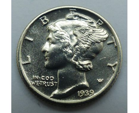 1939 USA silver mercury dime. P&amp;P Group 0 (£5+VAT for the first lot and £1+VAT for subsequent lots) 