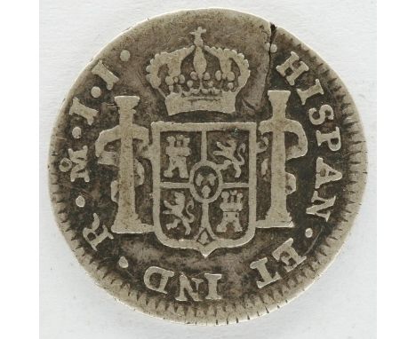 1821 Spanish silver reale of Ferdinand VII, commonly pirate money. P&amp;P Group 0 (£5+VAT for the first lot and £1+VAT for s