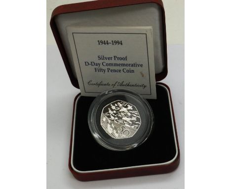1994 silver proof 50 pence of Elizabeth II, D-Day commemorative 1944-1994, boxed with CoA. P&amp;P Group 0 (£5+VAT for the fi