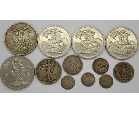 Mixed silver coins and George VI crowns. P&amp;P Group 1 (£14+VAT for the first lot and £1+VAT for subsequent lots) 